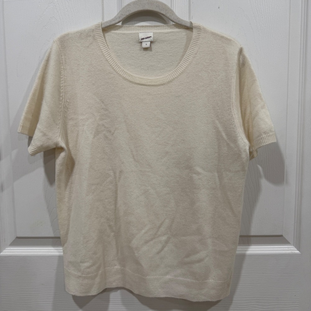 State Cashmere Cream Short Sleeve Knit Sweater 100% Premium Cashmere Small